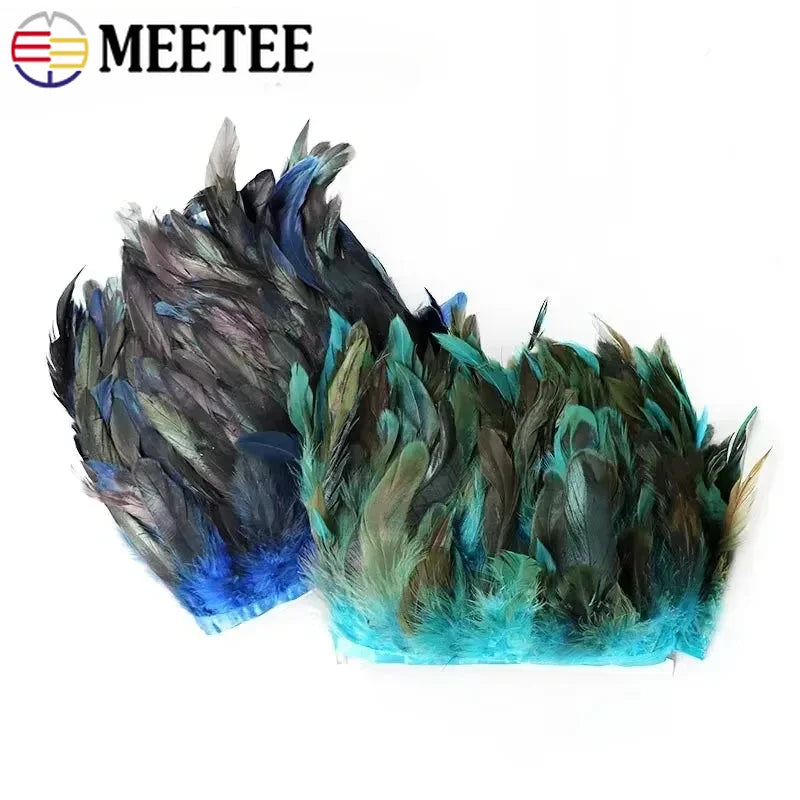 3/100M Meetee 5-6inch Natural Rooster Feather Tassel Lace Trim Fringe Ribbon for Party Dance Clothes Handmade Crafts Accessories