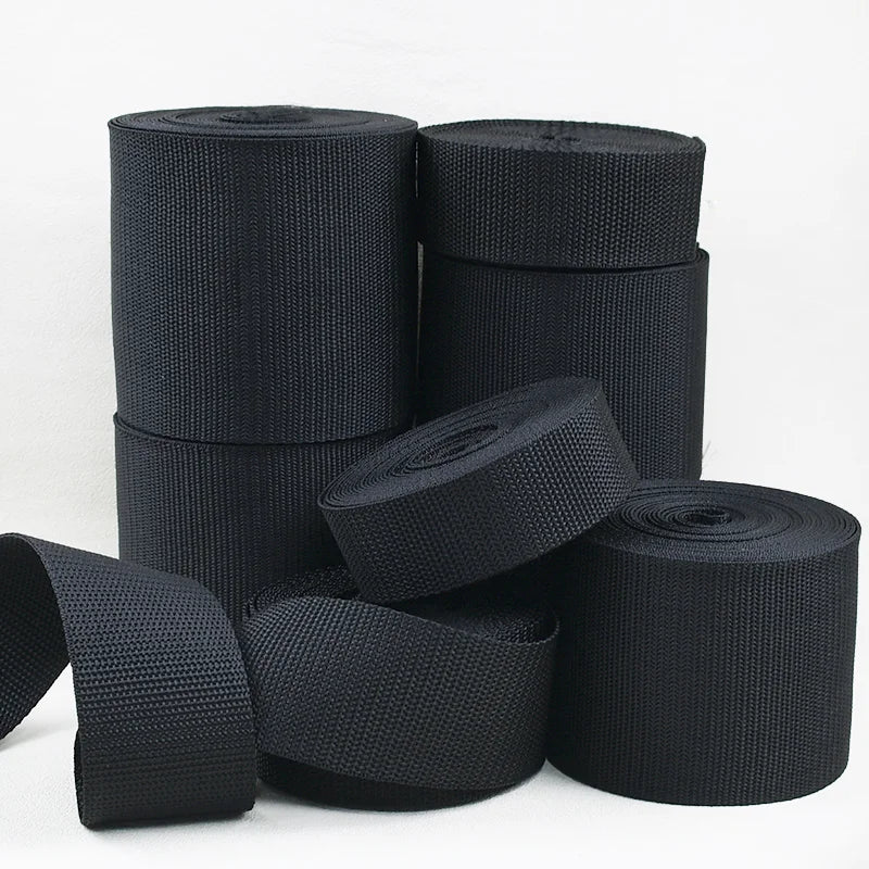 15/500M Black PP Polypropylene Webbing Tape for Bag 20-100mm Ribbon Strap By The Meter 1.3mm Thick Seat Belt Webbings SewingSupplies