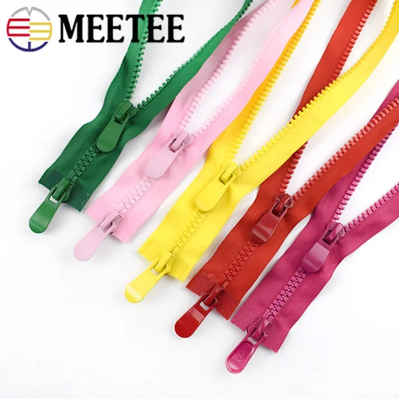 2/70Pcs Meetee 120cm 8# Resin Zippers Open End Double Slider Head Zip for Down Jacket Outdoor Backpack Tent Bag DIY Sewing Accessories