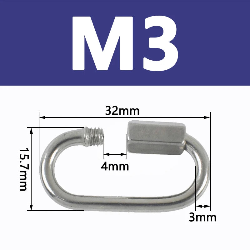 8/300Pcs Stainless Steel 304 Oval Locking Carabiner Clips Rope Quick Connector Buckle for Outdoor Camping Swing Clasp Accessories