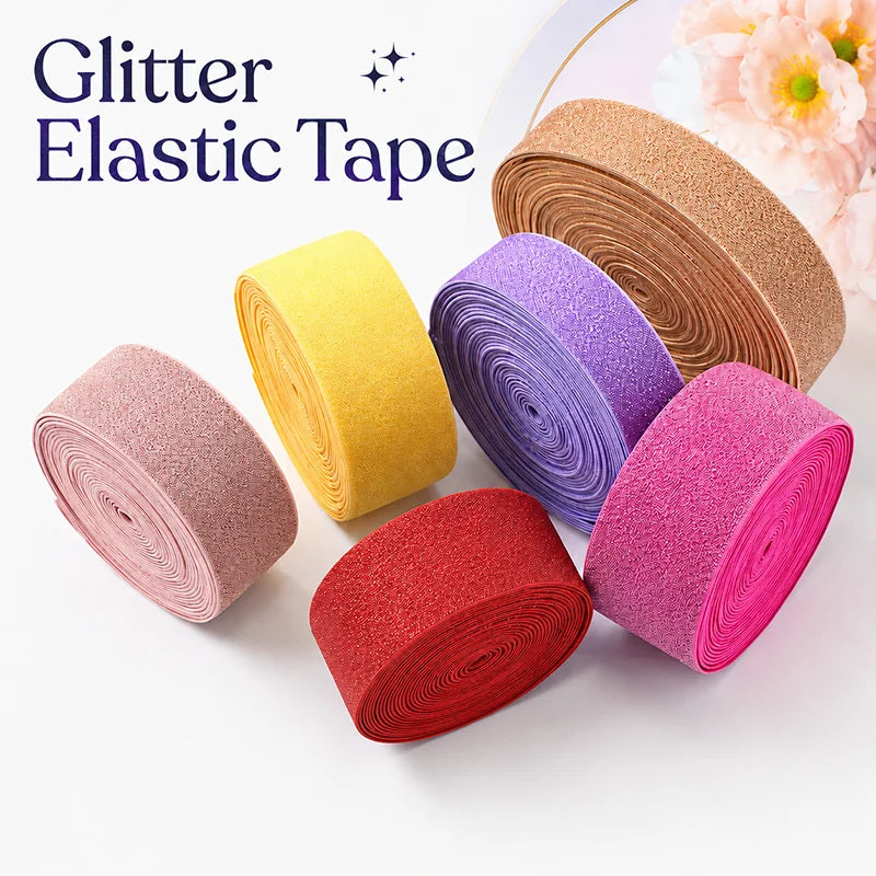 8/300M 25/30/40/50mm Nylon Elastic Bands for Sewing Rubber Band Colored Glitter Nylon Elasticity Webbing Decoration Spandex Belt