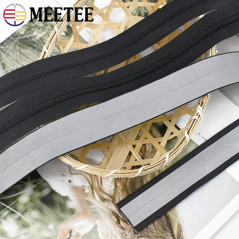 5/120Meters 3# 5# Waterproof Zipper Reflective Nylon Zippers Tapes for Bags Outdoor Clothing Backpack Zip Repair Kit DIY Sewing