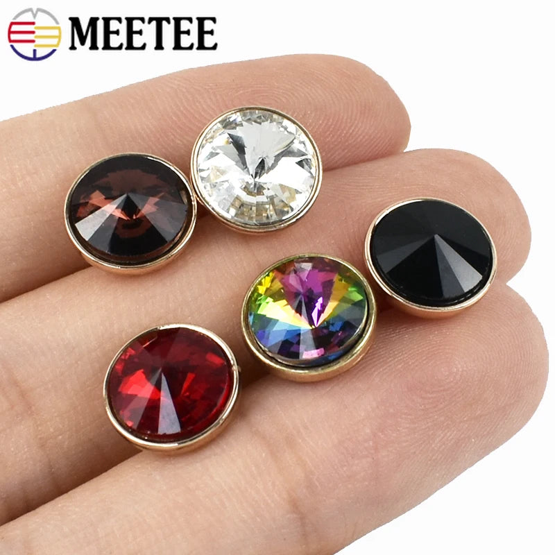 Meetee 30/1000pcs 10mm Metal Shank Buttons Rhinestones Shirt Button DIY Costume Decoration Buckle Sewing Scrapbooking Material