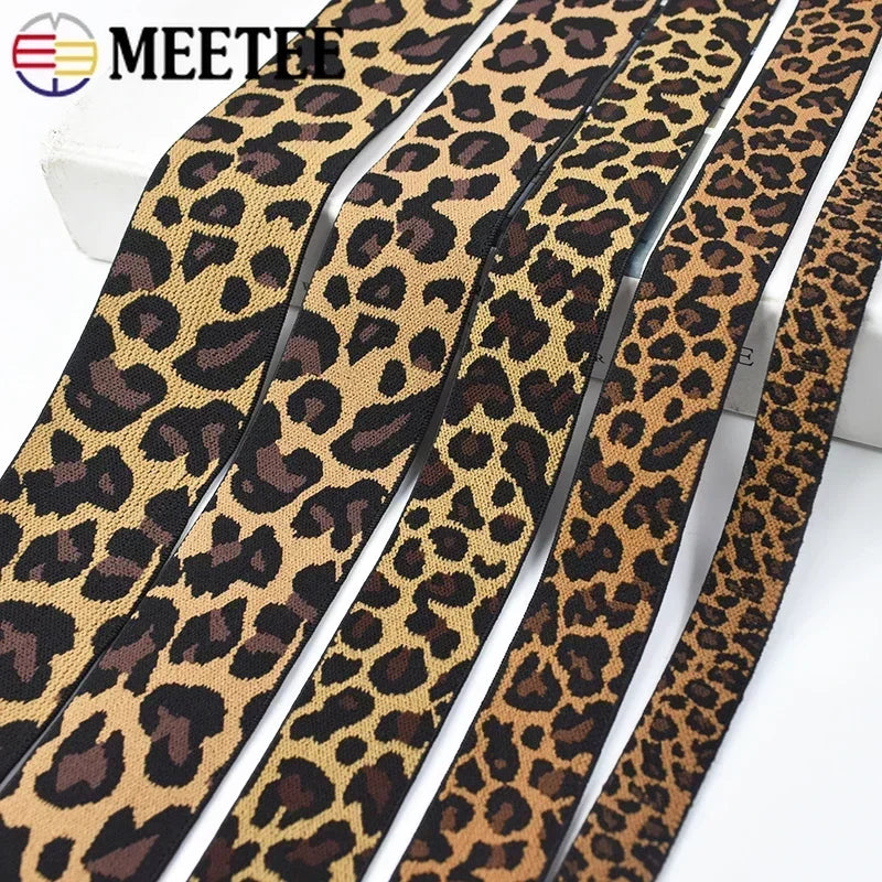 15/500Meters 15-50mm Leopard Jacquard Elastic Band for Sewing Clothes Yoga Sport Pants Rubber Ribbon Belt DIY Garment Accessories
