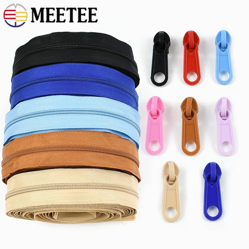 2/50Sets 3# Nylon Zipper Tape Assortment Kit Zippers for Sewing Coil Zip Strip Roll with Zips Sliders DIY Bags Clothing Craft Accessories