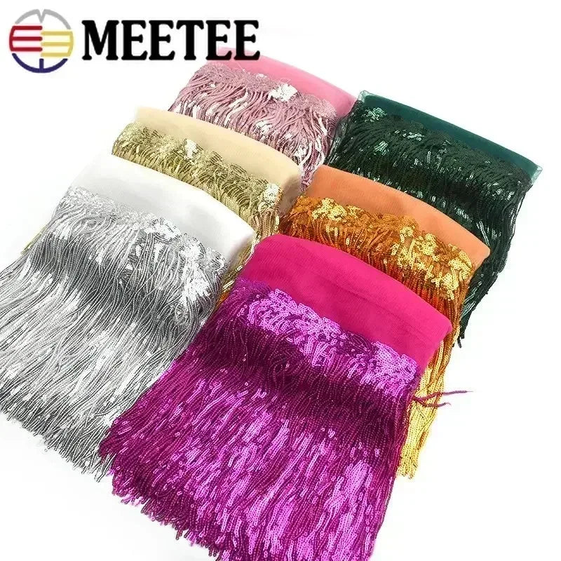 5/200Yards Meetee 10/18cm Sequin Tassel Lace Trim Fringe Trimming Ribbon for Clothing Dress Decoration DIY Sewing Accessories