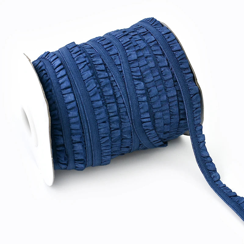 Meetee 20/600meters 10mm Ruffled Elastic Band Pleated Stretch Lace Trim Ribbon Baby Hairband Belt Shoes Tapes Sewing Accessory
