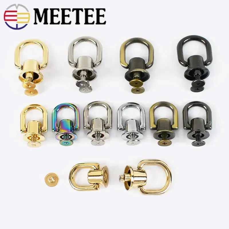 Meetee 10/300Pcs Metal D O Ring Stud Side Clip Bag Screw Nail Rivet Strap Connector Hang Hook Buckle DIY Purse Leather Accessories