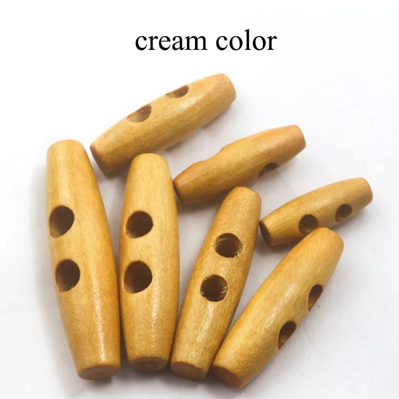 30/1000pcs Meetee Wooden Buttons 30-60mm 2 Holes Natural Wood Horn Toggle for Wool Sweater Coat Bags Garment Accessories C1-27