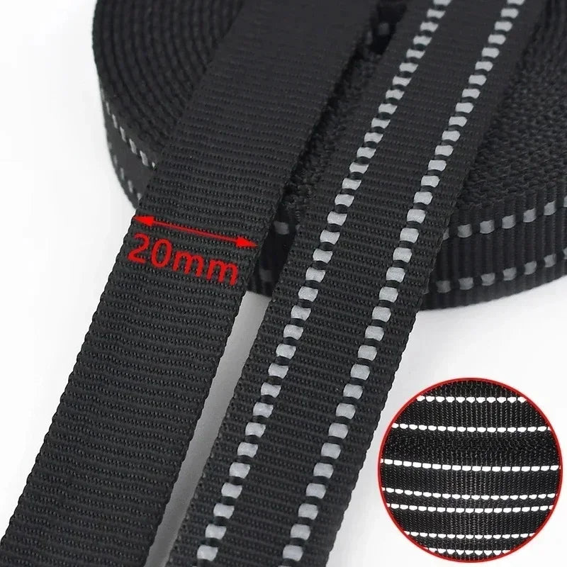 5/150M 20/25/38mm 1.8mm Thick Black Reflective Nylon Webbing Ribbon for Pet Collar Knapsack Belt Band Strap Tape DIY Bag Accessories