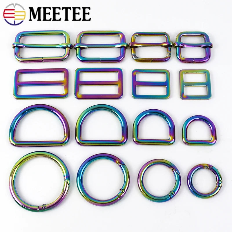 8/300Pcs 20/25/32/38mm Metal Buckles Rainbow D Rings for Bag Belt Strap Adjust Tri-Glides Sliders Buckle DIY Hardware Accessories