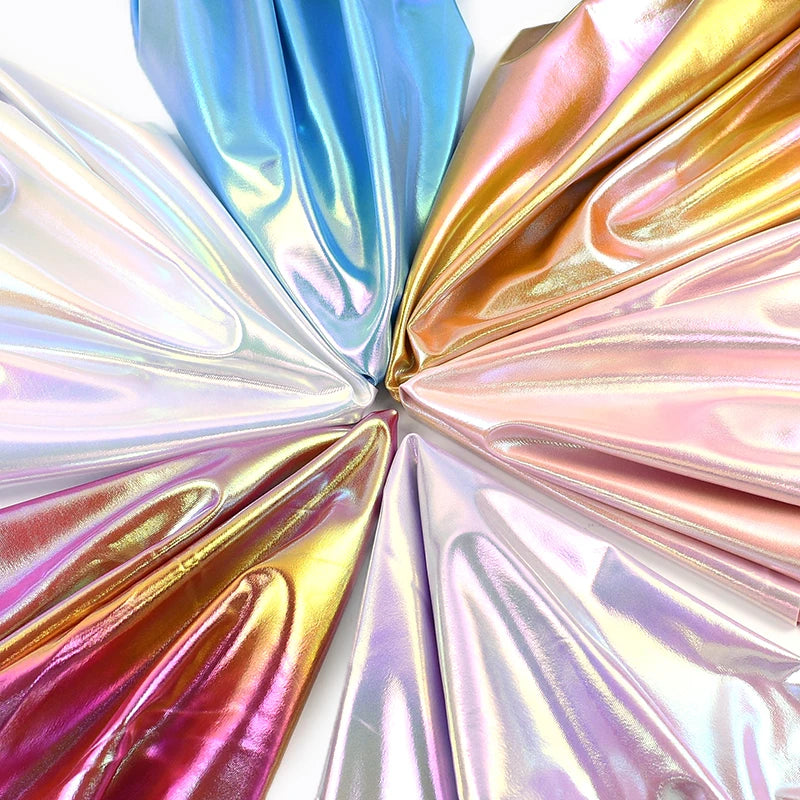 90/1350*145cm Metallic Foil Stretch Fabric Spandex Fabrics Laser Cloth for Sewing Costume Stage Party Christmas Craft Accessory