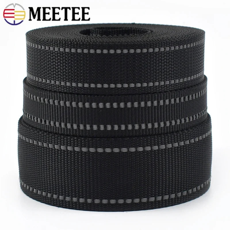 5/150M 20/25/38mm 1.8mm Thick Black Reflective Nylon Webbing Ribbon for Pet Collar Knapsack Belt Band Strap Tape DIY Bag Accessories