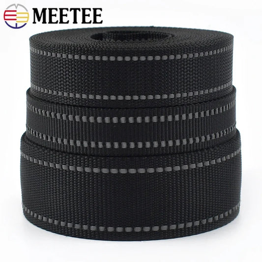 5/150M 20/25/38mm 1.8mm Thick Black Reflective Nylon Webbing Ribbon for Pet Collar Knapsack Belt Band Strap Tape DIY Bag Accessories