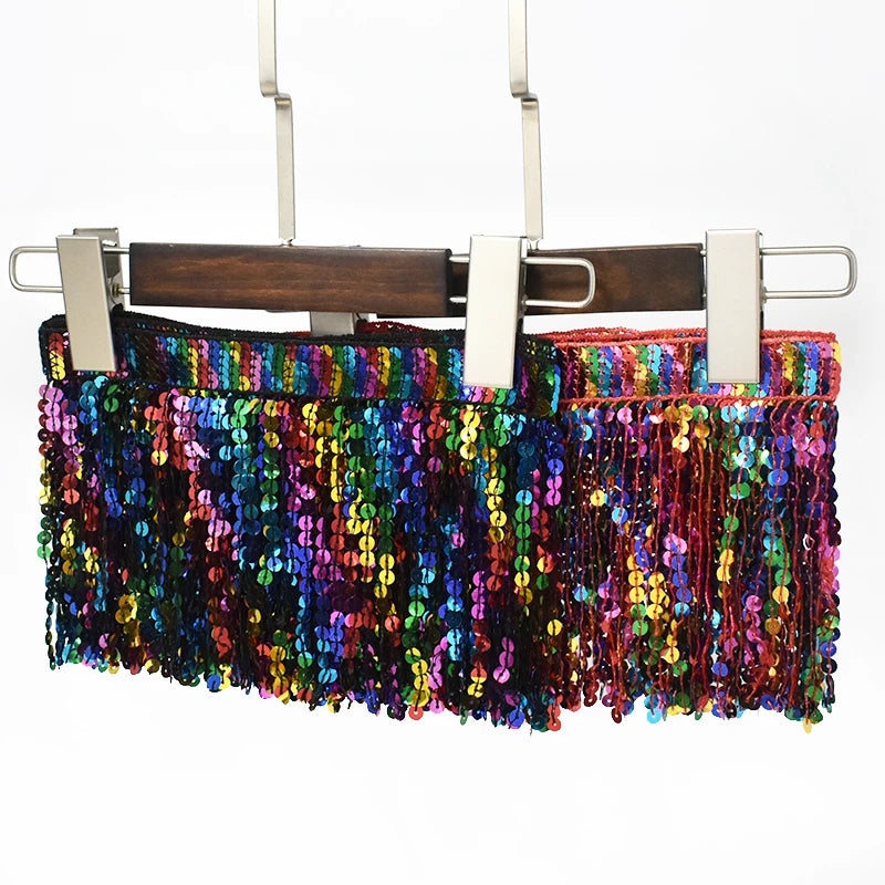 3/100Yards Sequin Fringe Tassel 16cm Latin Stage Clothes Tassels Lace Trim Garment Rainbow Bead Fringes Ribbon Sewing Accessories