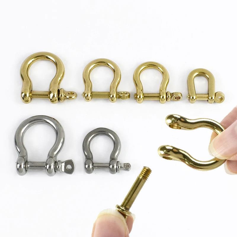 5/200Pcs Solid Brass Horseshoe Buckle 6/8/9/10mm D Ring Bow Shackle Hook Screw Detachable for Chains Wirerope Connector Buckles