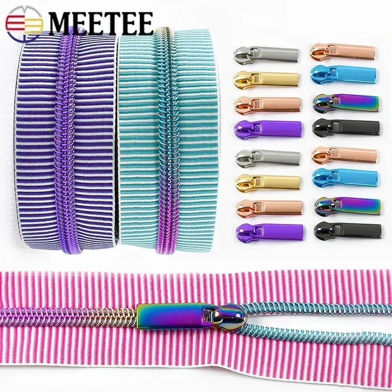 5/20Meters Meetee 5# Striped Nylon Zippers Tape for Sewing Bag Continuous Roll Coil Zip By the Meter DIY Garment Accessories
