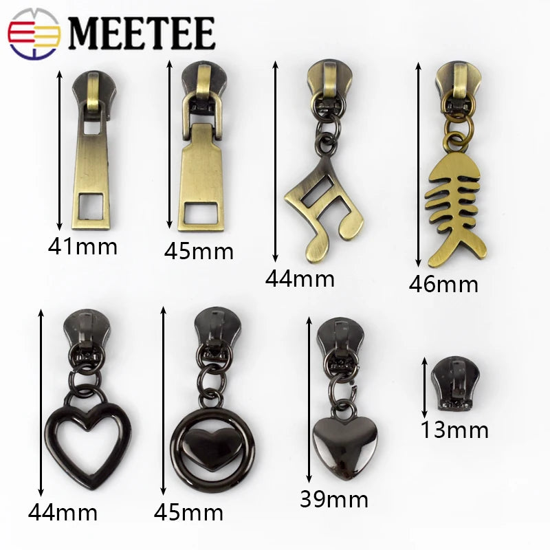 30/500pcs Meetee Zipper Slider for 5# Sewing Metal Zippers DIY Zips Head Bag Pocket Wallet Repair Kits Replacement Tailor Tools