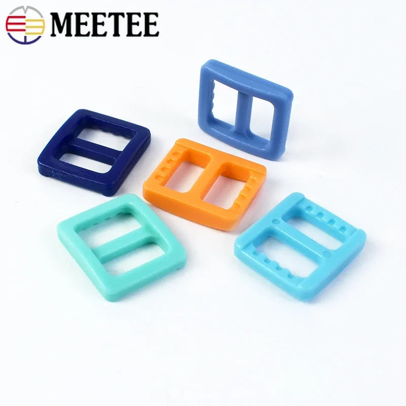 Meetee 100Pcs Colorful 10mm Plastic Slider Tri-Glide Adjustable Buckles Dog Collar Harness Backpack Strap Webbing Bag Parts