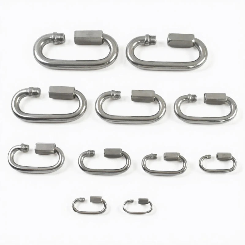 8/300Pcs Stainless Steel 304 Oval Locking Carabiner Clips Rope Quick Connector Buckle for Outdoor Camping Swing Clasp Accessories