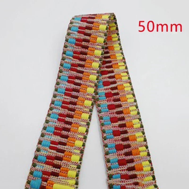 5/130Yards 38/50mm Ethnic Jacquard Webbing Tape Handbag Shoulder Strap Replacement Ribbon Band Backpack Belt Sewing Accessories