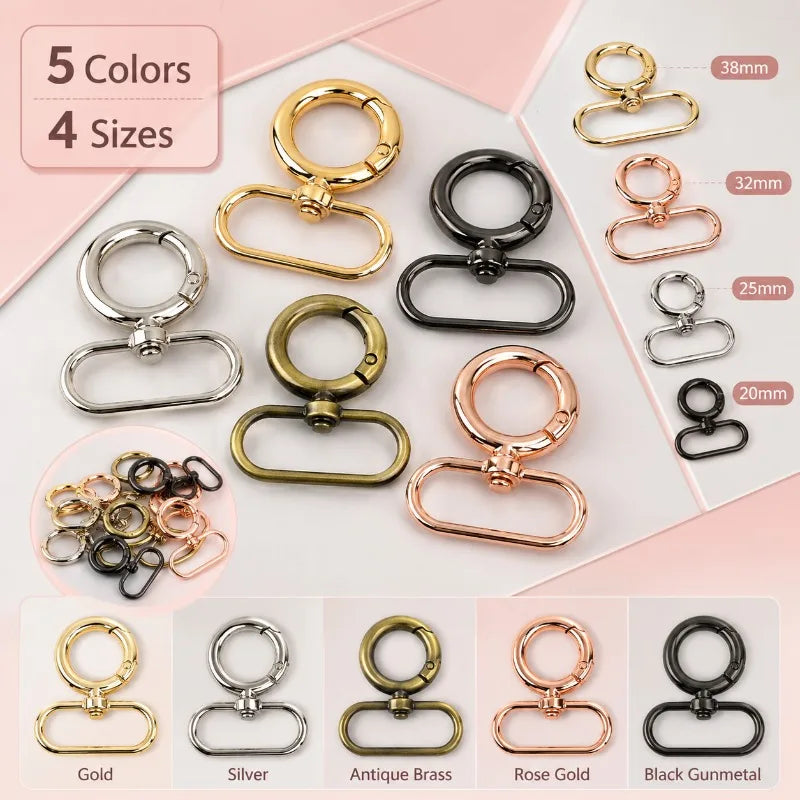 8/300Pcs Spring O Ring Snap Hook 20/25/32/38mm Metal Buckles for Bag Webbing Strap Carabiner Rings Connect  Buckle Hardware