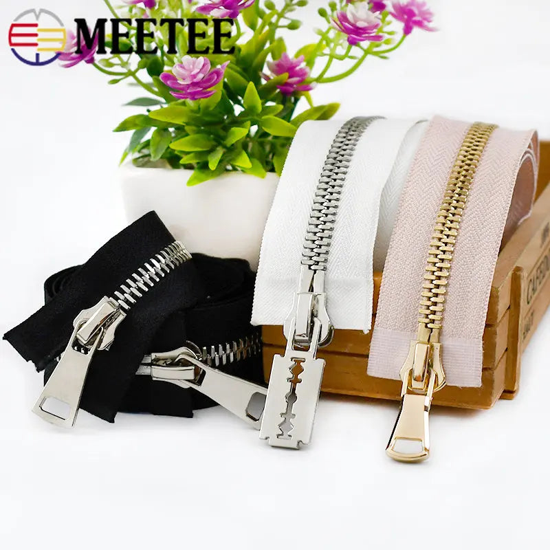 Meetee 1/20pcs 80/100/120cm 8# Double Sliders Zipper Metal Open-End Zips for Down Jacket Coat Repair Parts Zippers DIY Sewing Zip