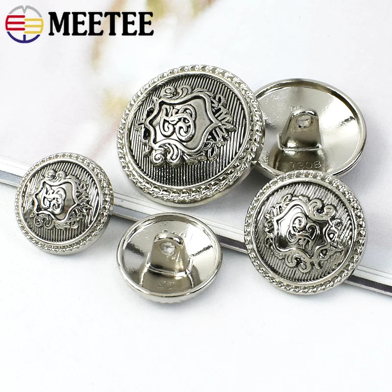 100Pcs Meetee Silver Retro Round Metal Buttons Coat Jacket Jean Decor Buckle Clothes Bag Sewing Button DIY Garment Accessories