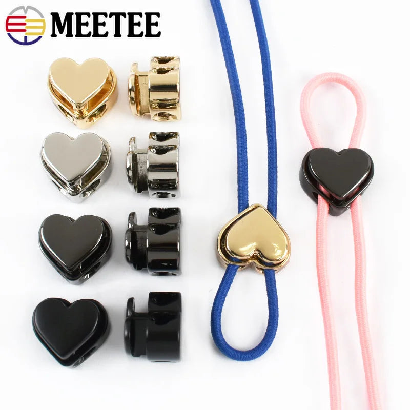 20/100Pcs 4mm Heart Metal Cord Lock Spring Snap Button Rope Stopper for Clothes Drawstring Bags Rope Adjuster Sewing Accessories