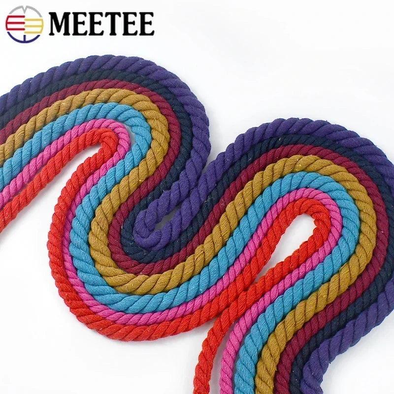 20/600Meters 5-20mm Colored Cotton Rope 3 Shares Twisted Cord DIY Decoration Macrame Ropes for Bag Braided Cords Sewing Accessories