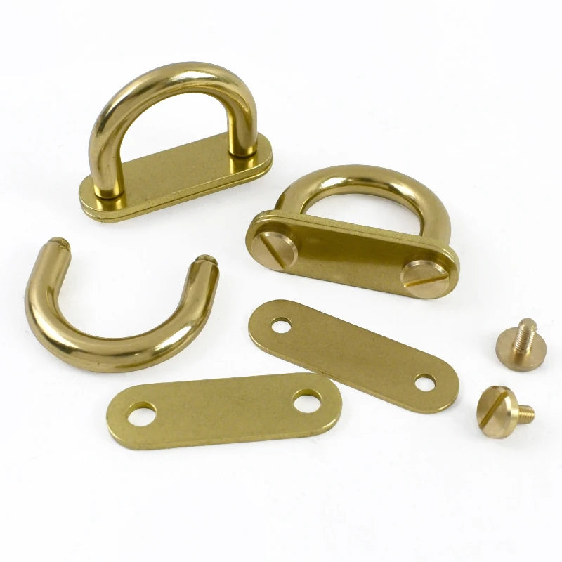 3/100Pcs 15mm/19mm Brass D Ring Buckle Bag Arch Bridge Screw Anchor Nail Connector Hook Leather Craft Strap Hanger Clamp Kits