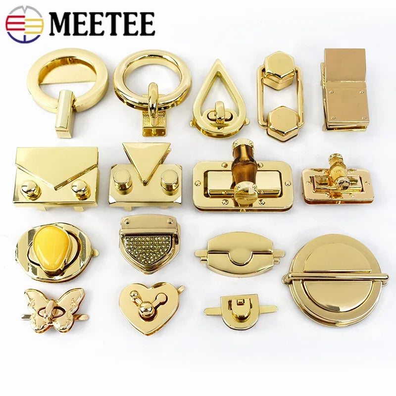 5/120Pcs Meetee Gold Metal Lock Clasp Turn Twist Locks Closure Snap Clip Buckles DIY Bag Purse Hardware Repair Accessories