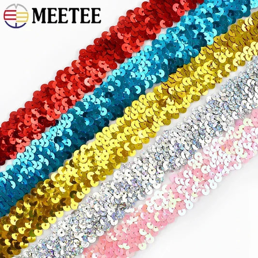 5/150M 30mm Sequins Lace Trim Stretch Ribbon Strap Laces Fabric for Craft Wedding Dress Clothes Elastic Band Sewing Accessories