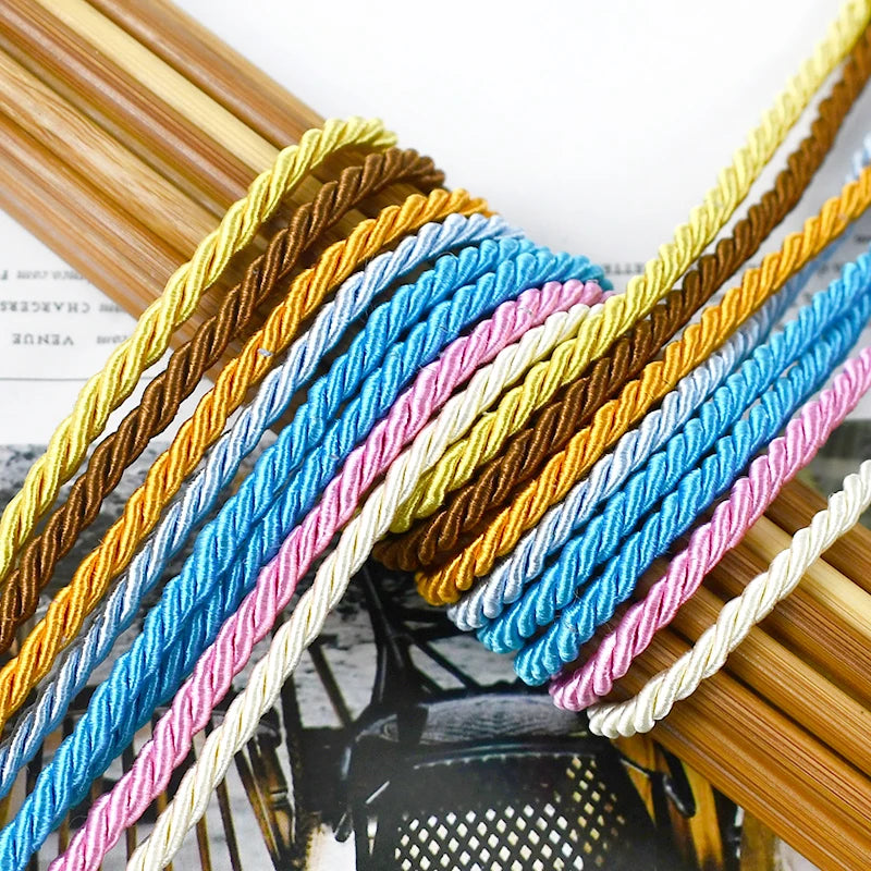 25/930M 3mm Polyester Twisted Braided Cord 3 Shares Ropes for Bag Strap Curtain Decorative Gift Box Rope DIY Sewing Accessory
