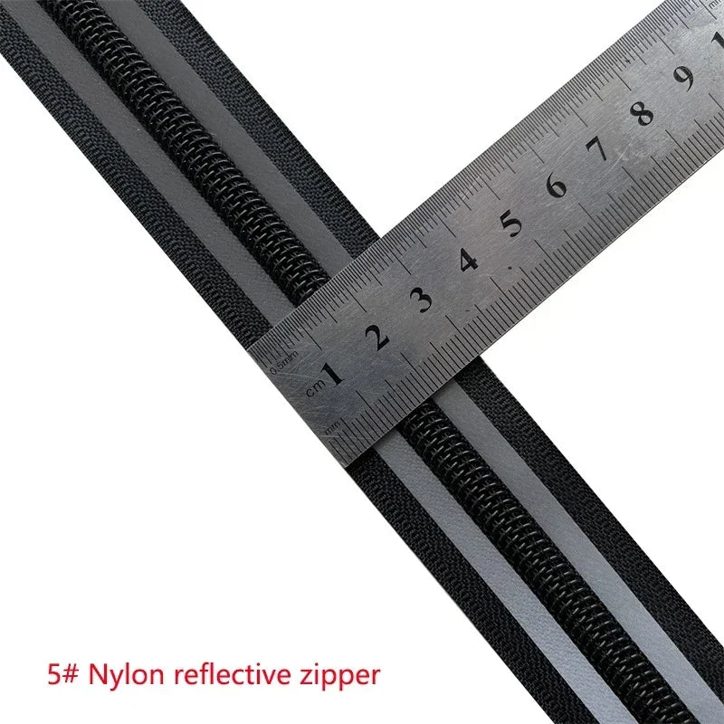 5/120Meters 3# 5# Waterproof Zipper Reflective Nylon Zippers Tapes for Bags Outdoor Clothing Backpack Zip Repair Kit DIY Sewing