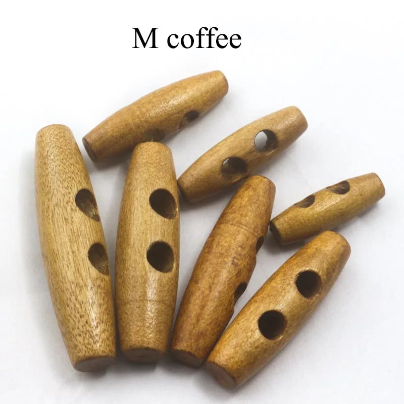 30/1000pcs Meetee Wooden Buttons 30-60mm 2 Holes Natural Wood Horn Toggle for Wool Sweater Coat Bags Garment Accessories C1-27