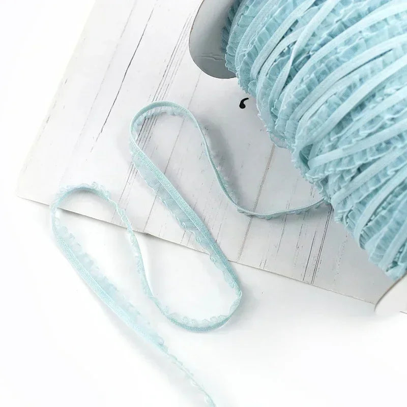 25/800Meters 6mm Elastic Band Pleated Lace Trim Stretch Ribbon for Sewing Underwear Strap Clothes Rubber Band DIY Accessories