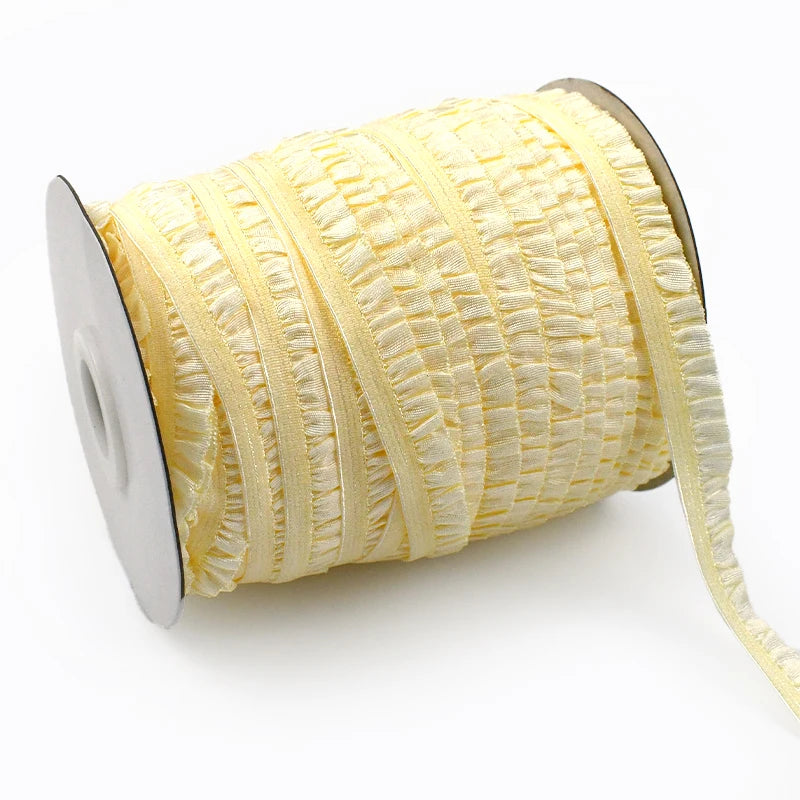 Meetee 20/600meters 10mm Ruffled Elastic Band Pleated Stretch Lace Trim Ribbon Baby Hairband Belt Shoes Tapes Sewing Accessory