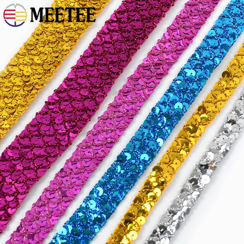 15/400M Sequin Lace Braided Band Decoration Ribbon for Clothes Not Elastic Trim Cosplay Dance Dress Wedding Sewing Accessories