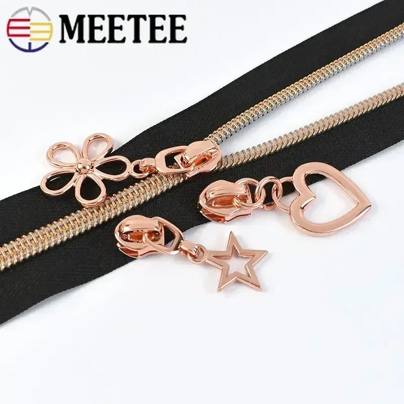 15-500Pcs 5# Rose Gold Zippers Sliders for Nylon Zip Tape Clothes Bag Sewing Zipper Replacement Puller Zips Repair Kit Accessories