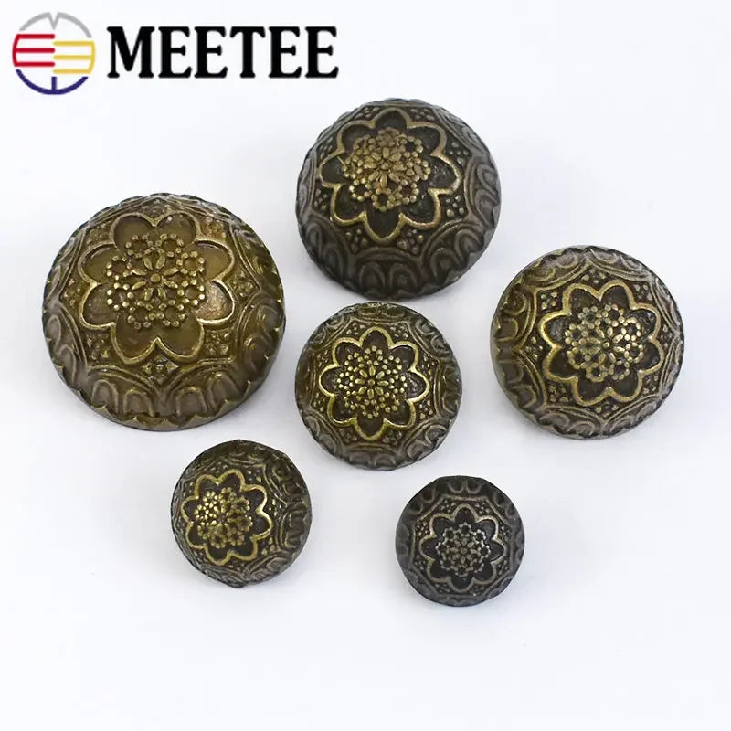 30/1000Pcs Meetee 12-23mm Metal Bronze Carved Retro Buttons Mushroom for Shirt Jacket Coat Sewing Clothing Scrapbook Accessories D2-6