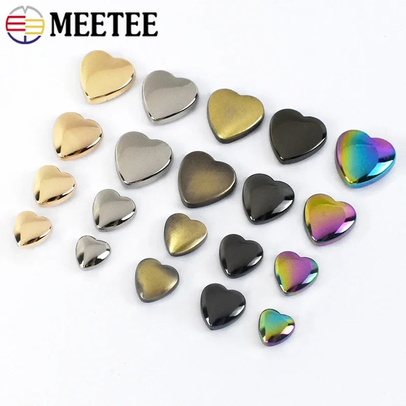 30/1100Pcs Meetee 8/13mm Heart Rivet Screw Bag Clothes Hardware Handbag Decorative Studs Button Nail Metal Buckles DIY Accessories