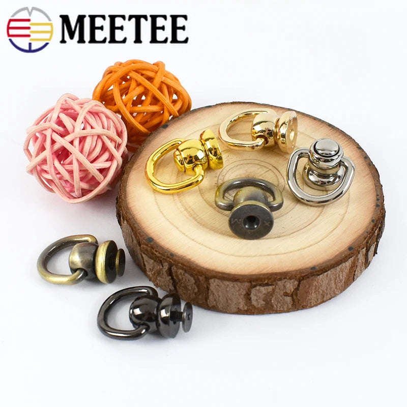 Meetee 10/350pcs 13mm Bag Side Hang Round Head Solid Nail Leather Screw Rivet D Ring Buckles DIY Handbag Repair Accessories