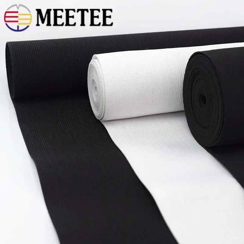 Meetee 3/100M 10/15/20/25cm Black White Elastic Bands Crochet Belt for Sewing Clothes Rubber Band Waist Strap Fabric Accessories