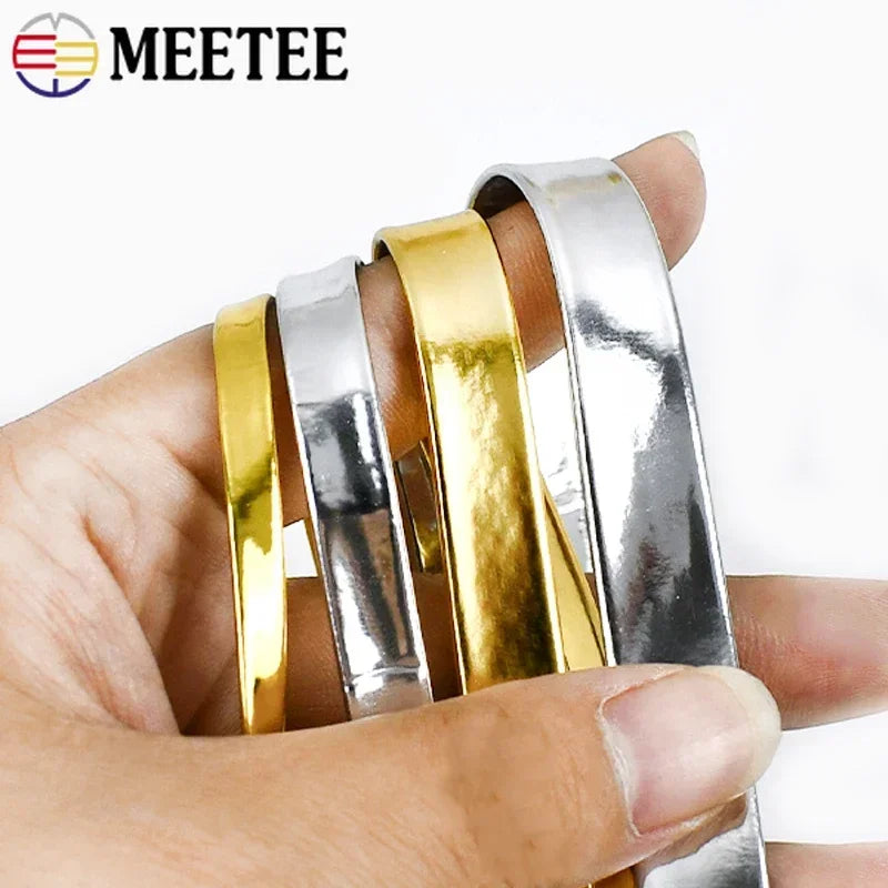 15/400Meters Meetee 5-15mm PU Leather Cord Gold Silver Color Mirror Ribbons Rope for Bracelet Jewelry DIY Craft Trims Accessories