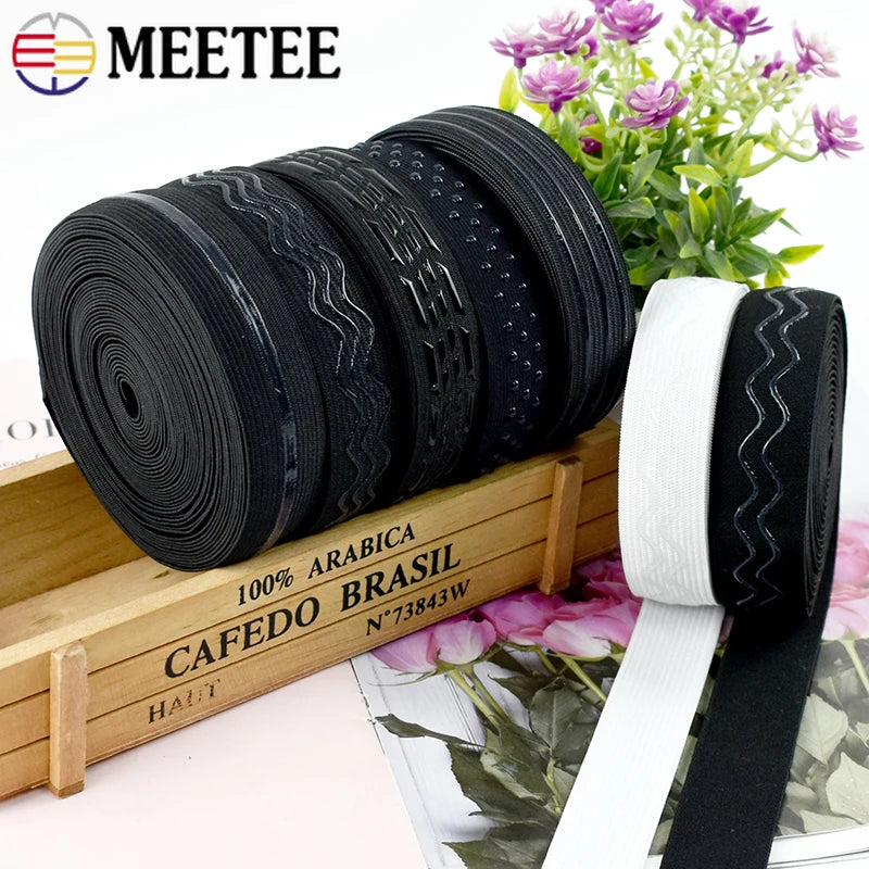 8/210M Meetee Black Silicone Elastic Bands Underwear Non-slip Rubber Tapes Waistband Belt Stretch Ribbon DIY Sewing Accessories