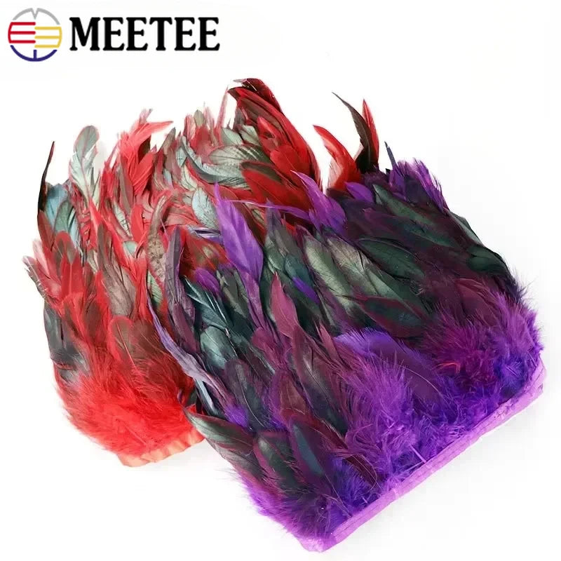 3/100M Meetee 5-6inch Natural Rooster Feather Tassel Lace Trim Fringe Ribbon for Party Dance Clothes Handmade Crafts Accessories