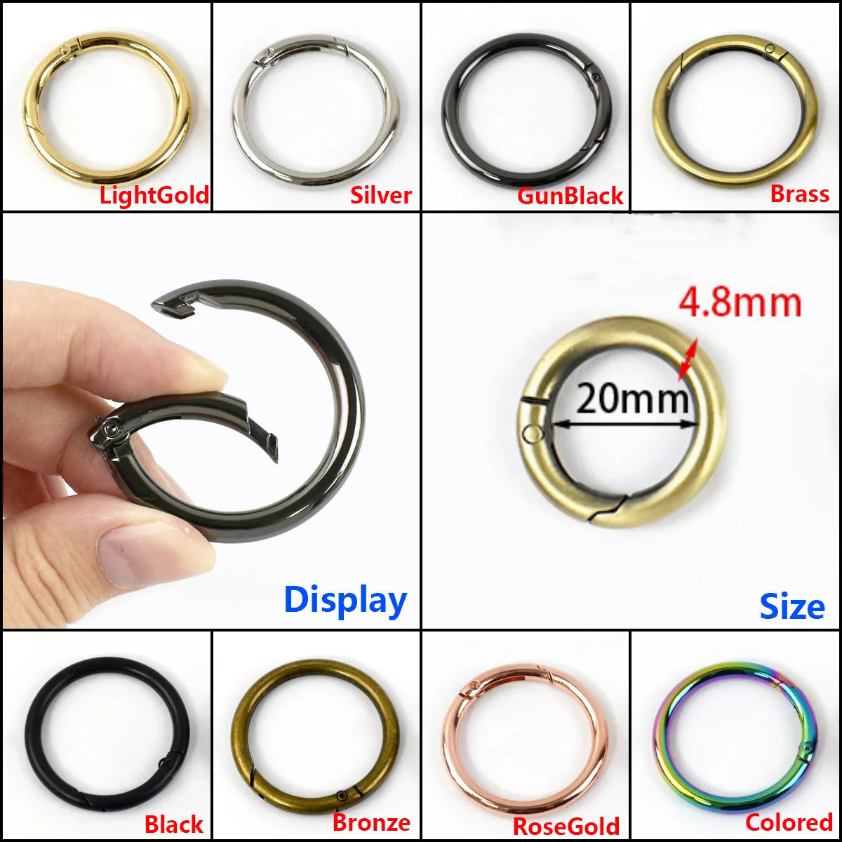 15/500Pcs 20/25/32mm Spring Gate O Ring Metal Buckles Openable Keyring Snap Hook Bag Strap Trigger Carabiner Clip Clasp Accessories