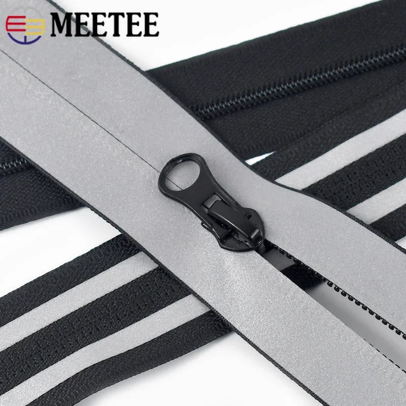 5/120Meters 3# 5# Waterproof Zipper Reflective Nylon Zippers Tapes for Bags Outdoor Clothing Backpack Zip Repair Kit DIY Sewing