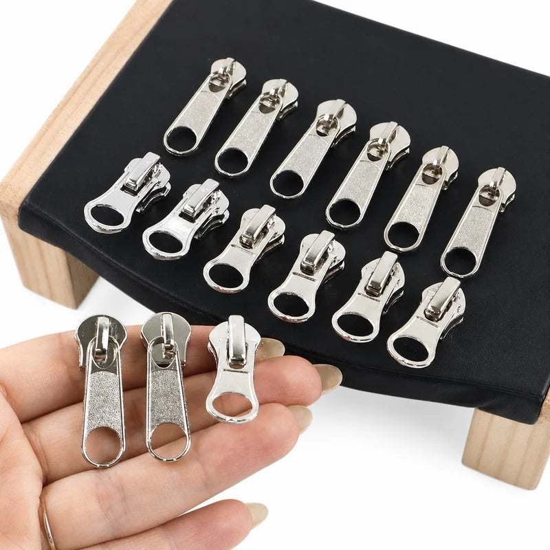 50Pcs 3# 5# 8# Meetee Silver Nylon Zipper Sliders Backpack Jacket Zips Heads Pocket Closure Replacement Broken Zippers Puller